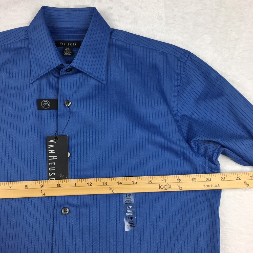 Van Heusen Dress Shirt Men's Small/Petite 14-14.5 Blue‎ Pinstripe No Iron NWT! - Picture 9 of 11